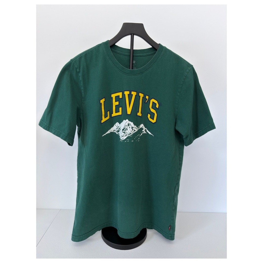 Levis Mens Relaxed Graphic T-Shirt Green Mountain Logo Crewneck Short Sleeve S